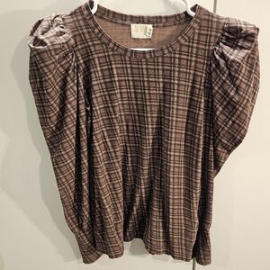 Nations LTD  Womans Romy XS Long Sleeve Puffed Shoulder Top